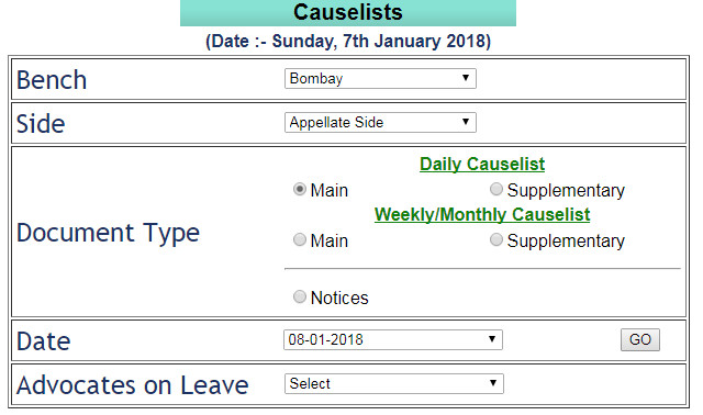 Bombay High Court Cause List Ministry Of Legal Updates